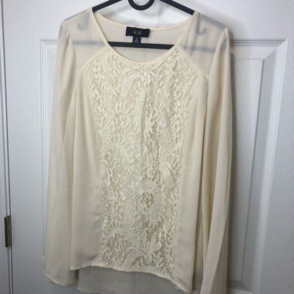 AGB sheer lace long sleeve high low blouse top, size medium - Picture 3 of 14